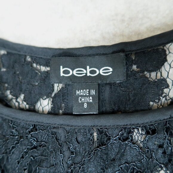 Bebe Black A-Line Crochet Dress Lined Evening Cocktail Midi Women's Size 8 - Picture 11 of 12